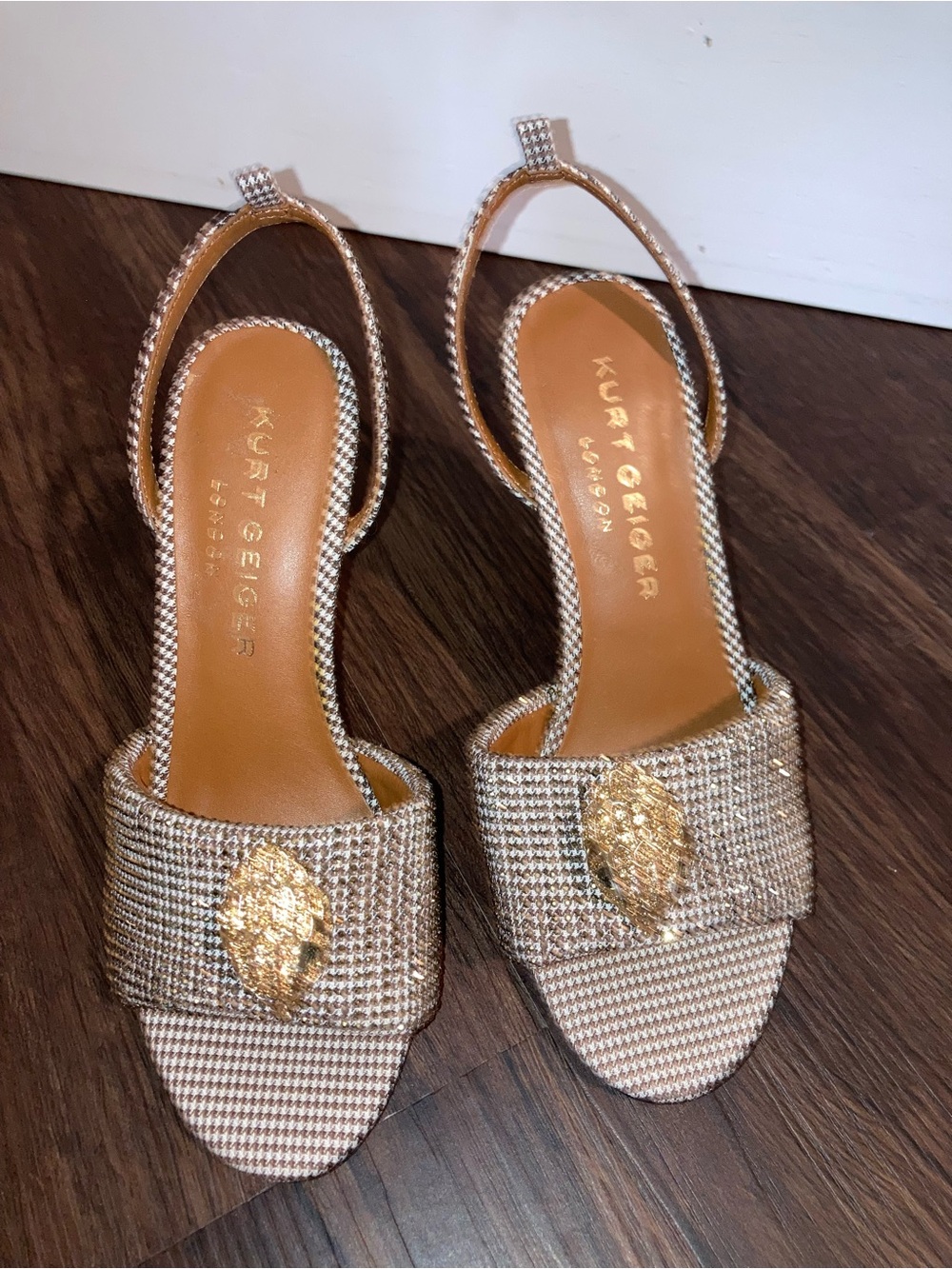 Kurt Geiger London women’s brown white and gold heels